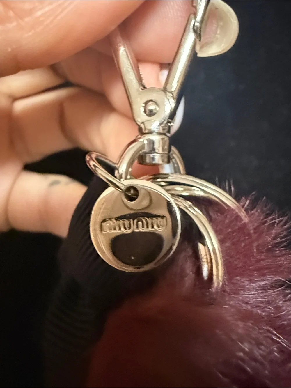 Miu Miu Faux Fur Keychain Charm in Burgundy